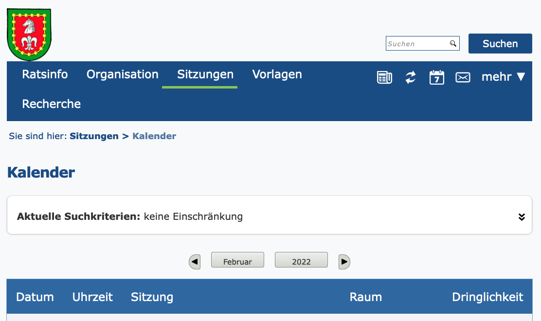 Bürgerinformationssystem-Sitzungsalender